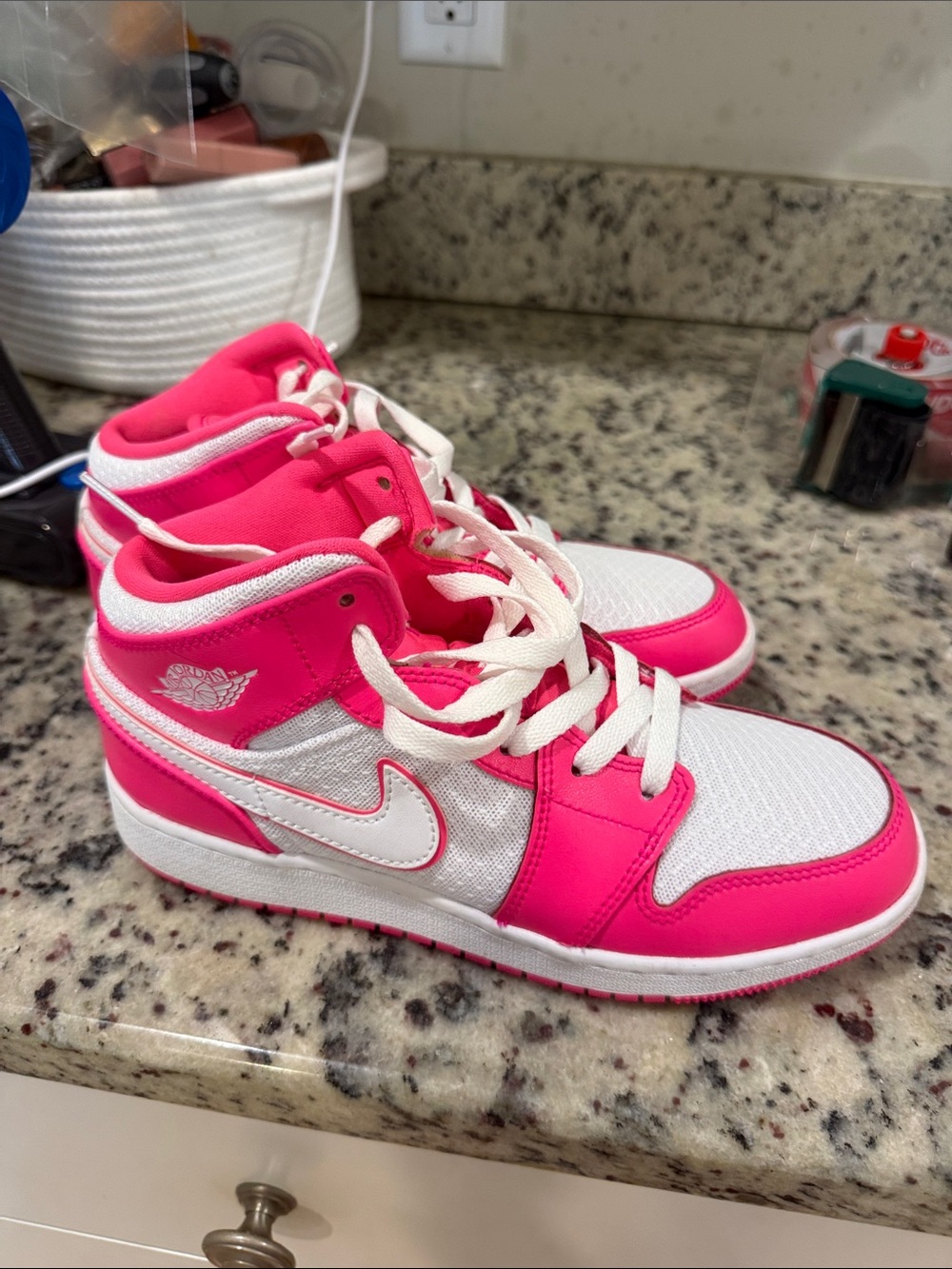 Nike Women’s/Youth Pink and White Mid-Top Sneakers